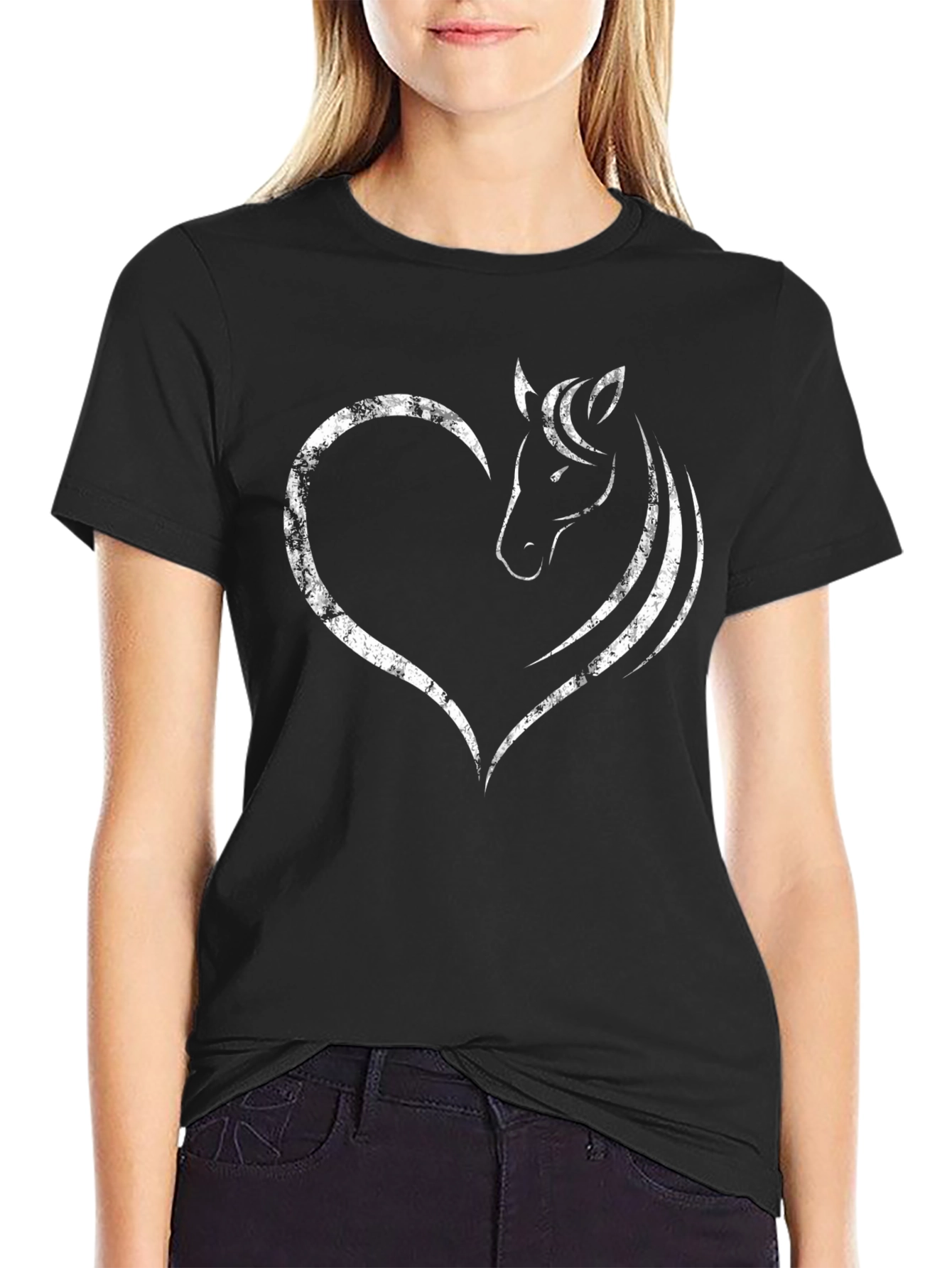 Horse Heart Graphic Tee - Black Cotton Shirt