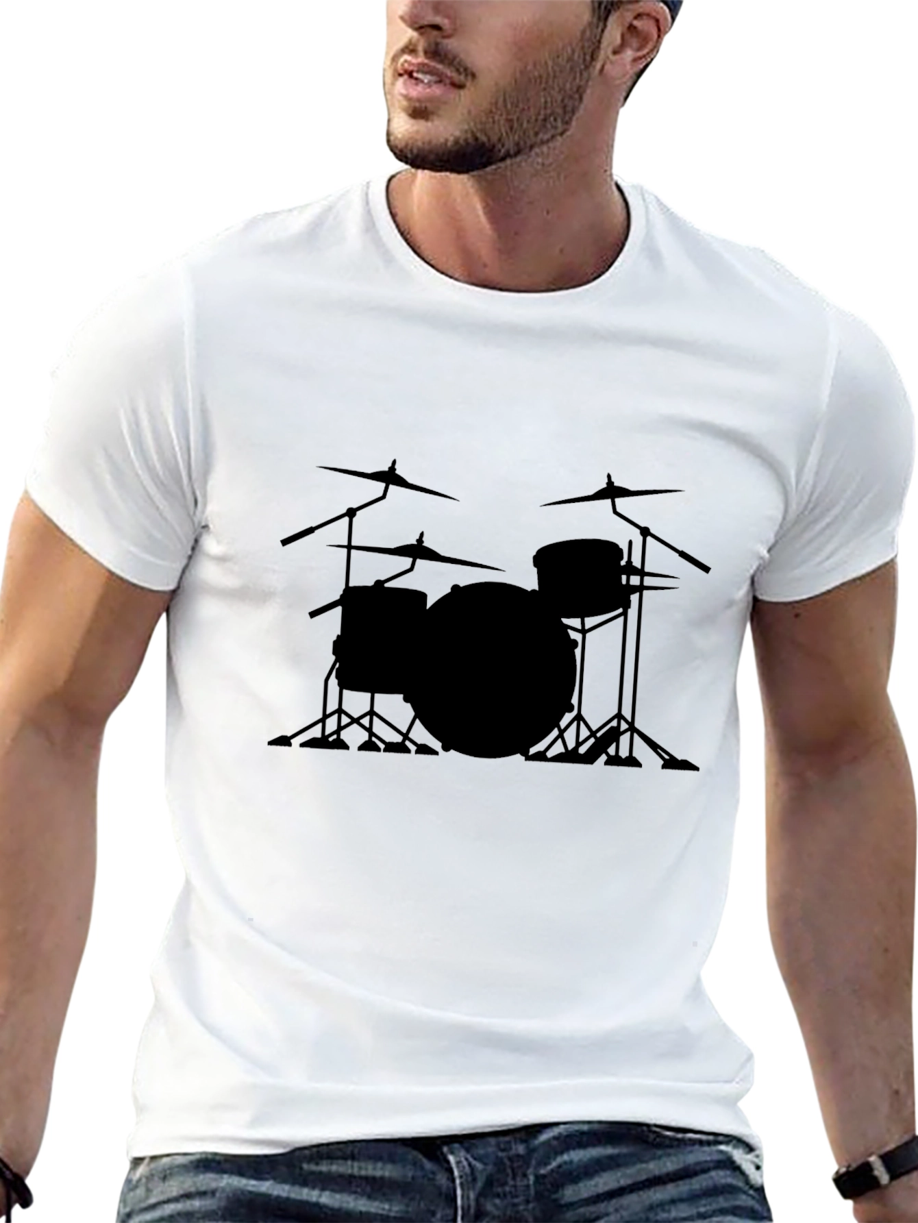 Drum Set Graphic Tee - Black Crew Neck T-Shirt