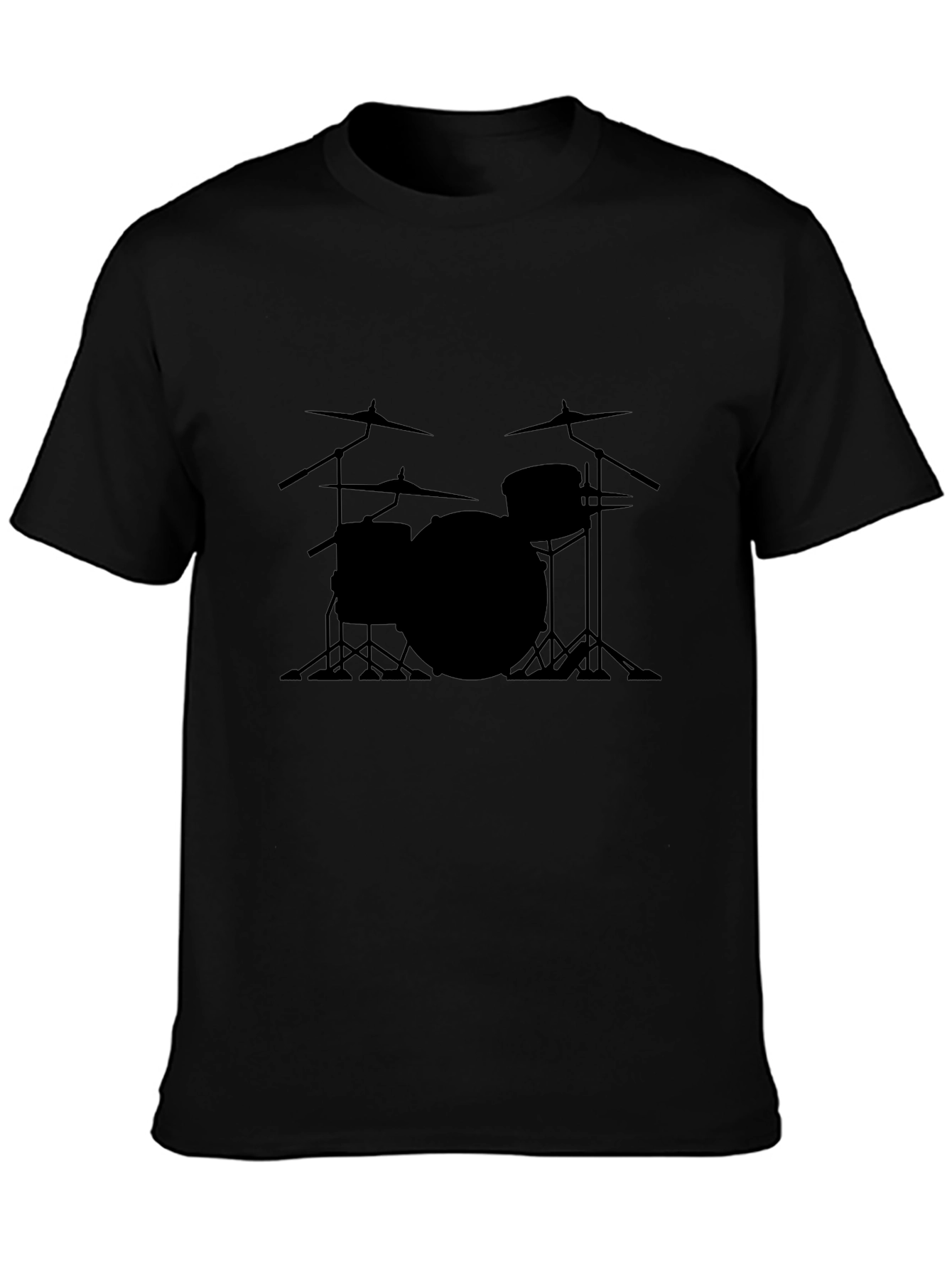 Drum Set Graphic Tee - Black Crew Neck T-Shirt