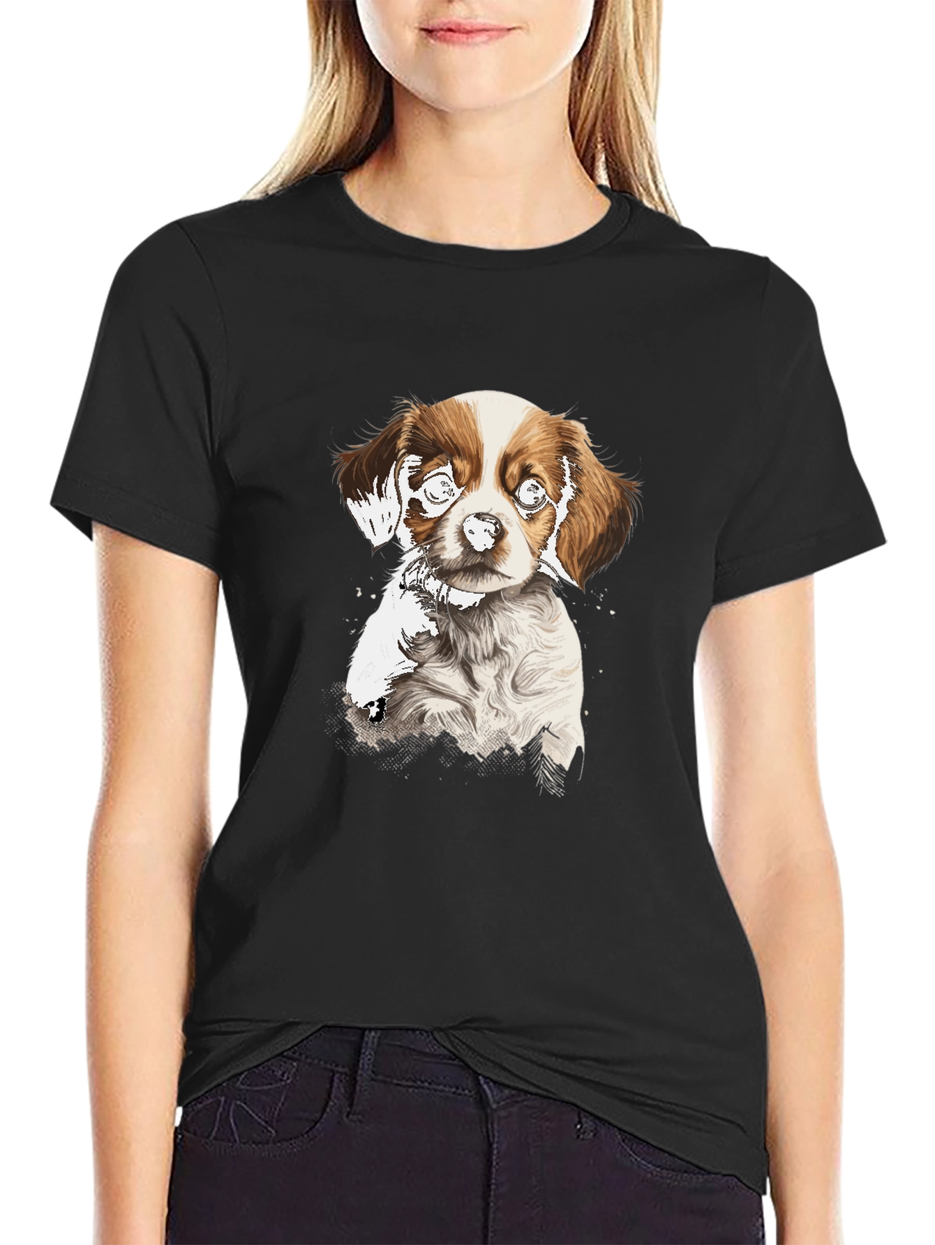Dog Graphic Print Black T-Shirt