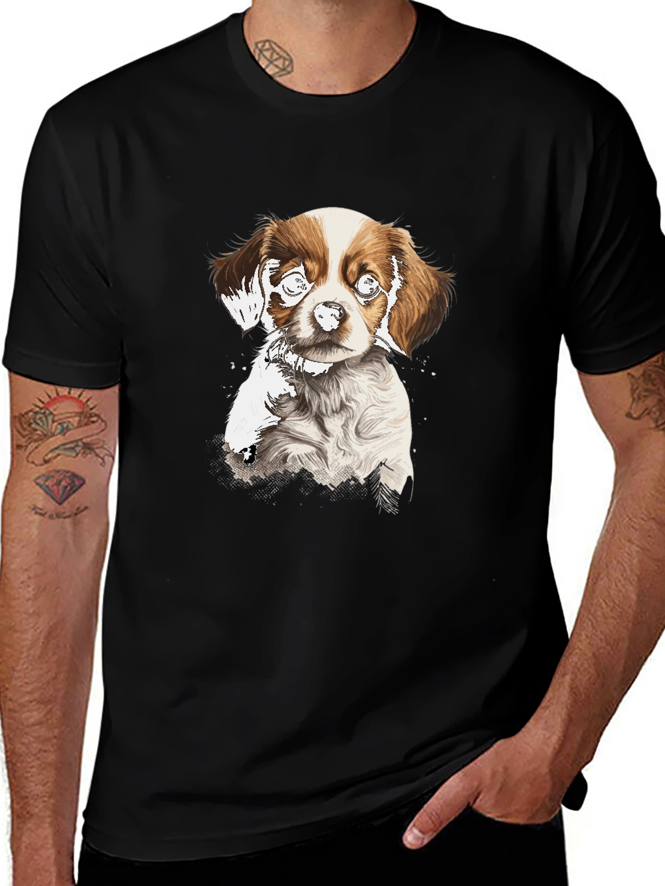 Dog Graphic Print Black T-Shirt