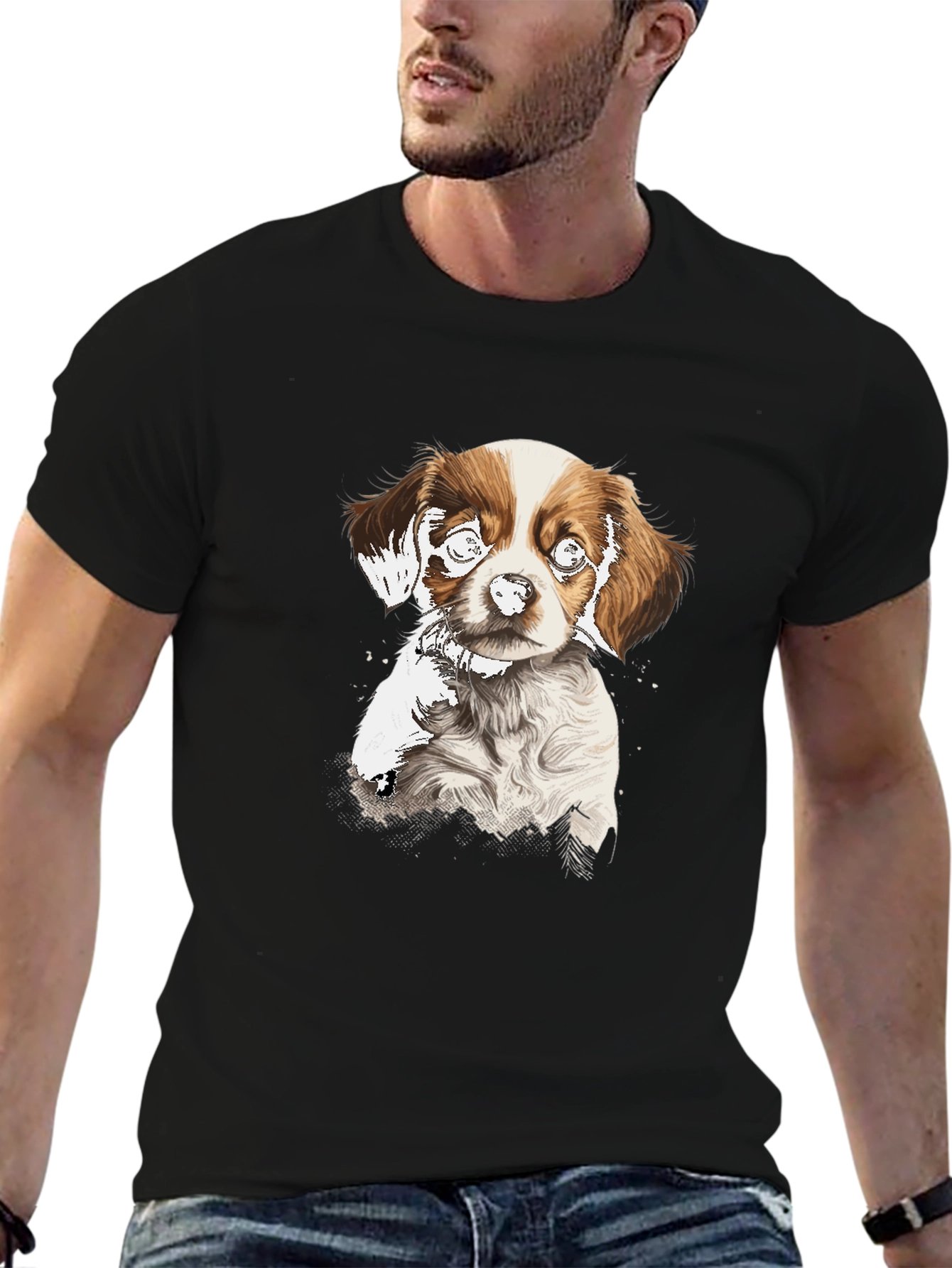 Dog Graphic Print Black T-Shirt