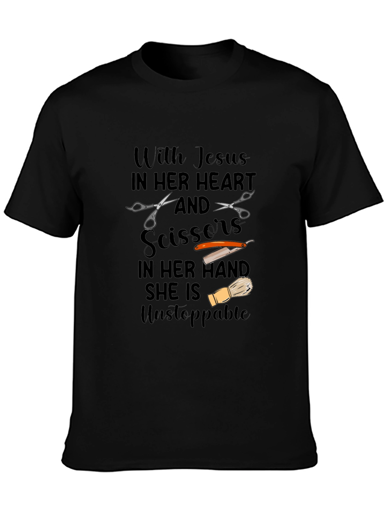 Jesus & Scissors Barber Graphic T-Shirt