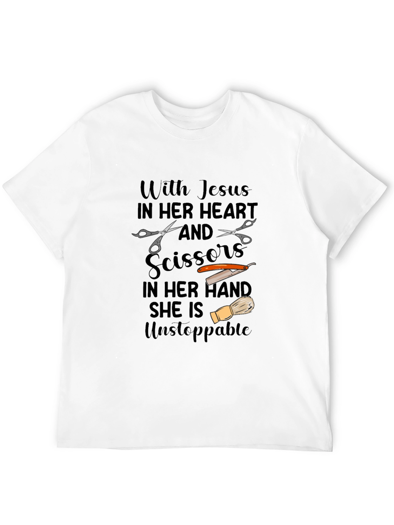 Jesus & Scissors Barber Graphic T-Shirt