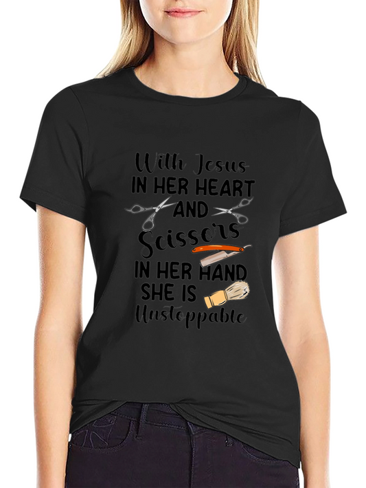 Jesus & Scissors Barber Graphic T-Shirt