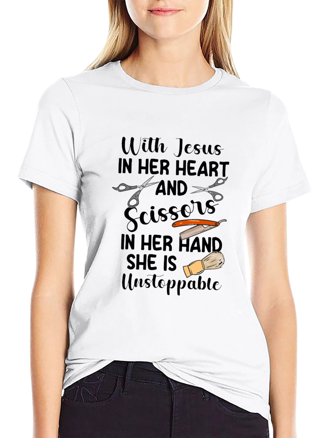 Jesus & Scissors Barber Graphic T-Shirt