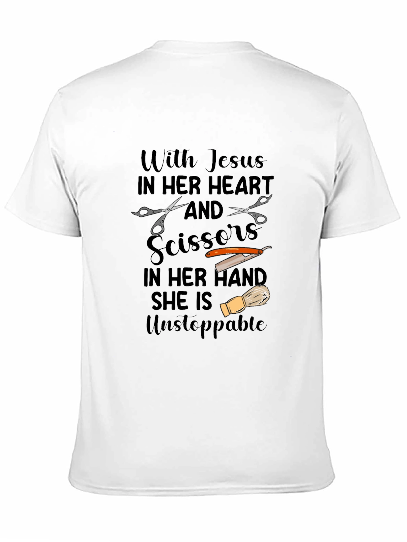 Jesus & Scissors Barber Graphic T-Shirt