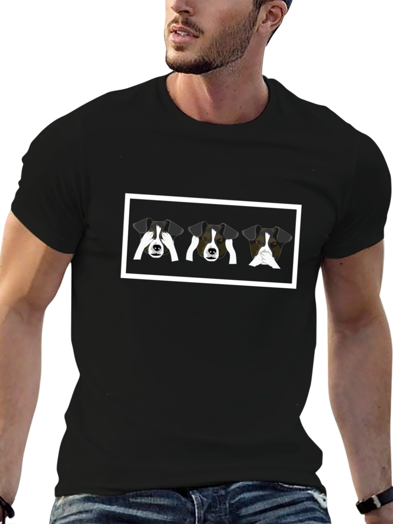 Funny Dogs Graphic Black T-Shirt