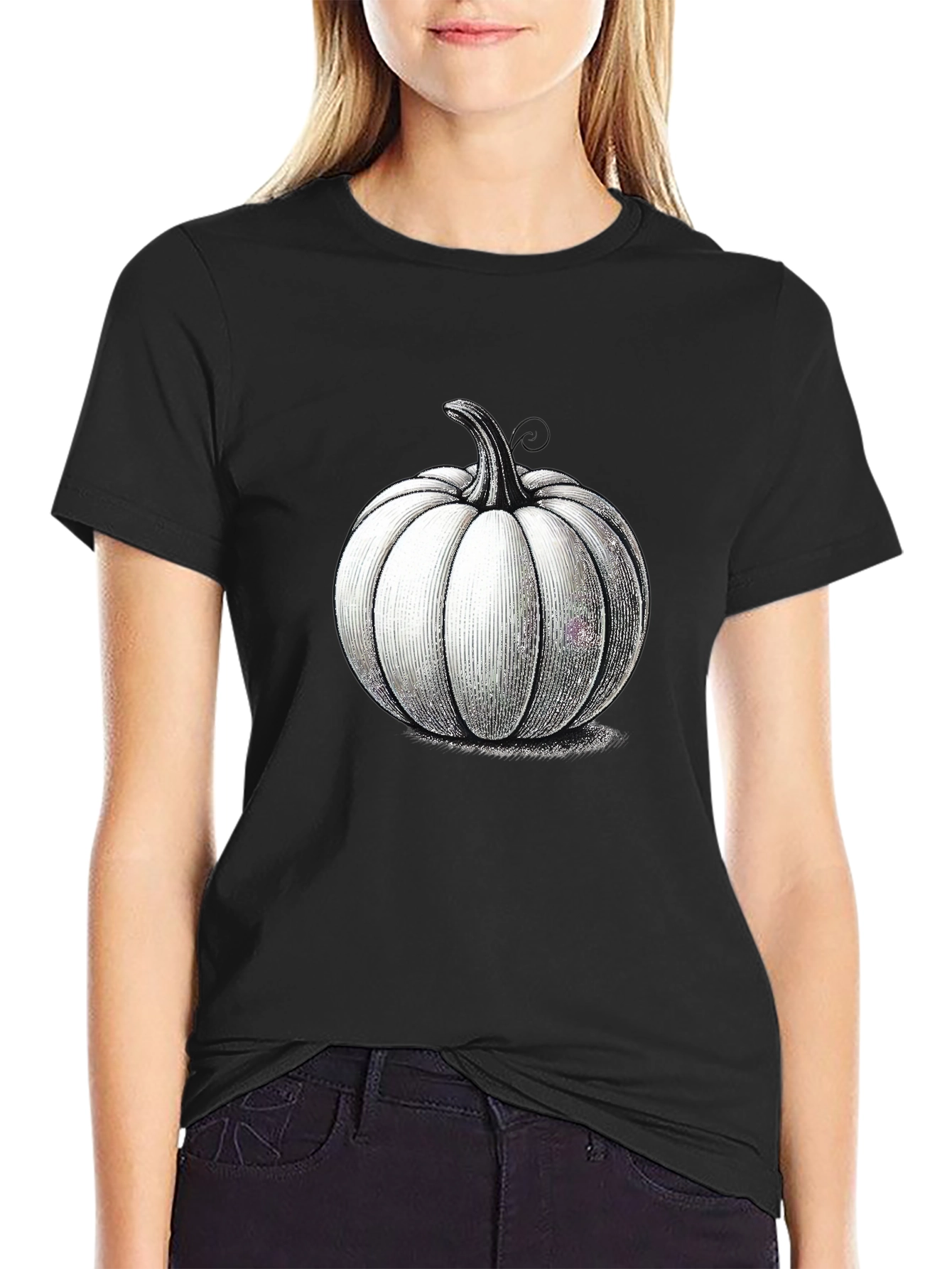 White Pumpkin Graphic Black Tee