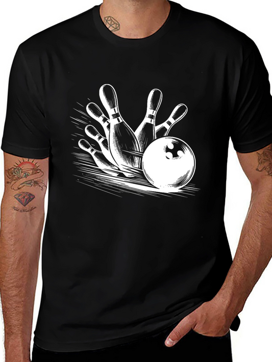 Bowling Strike Graphic Tee - Black Cotton T-Shirt