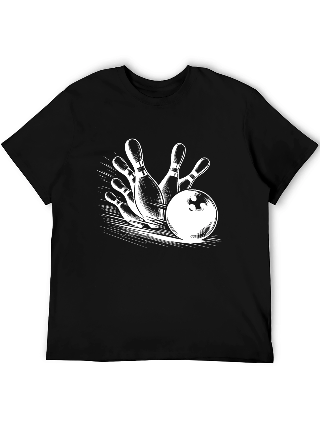 Bowling Strike Graphic Tee - Black Cotton T-Shirt