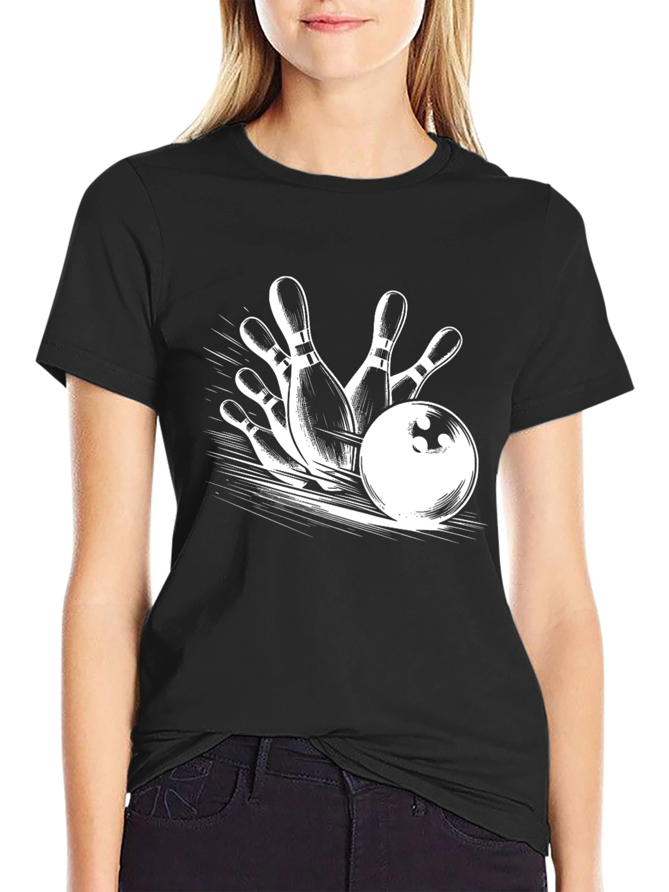 Bowling Strike Graphic Tee - Black Cotton T-Shirt