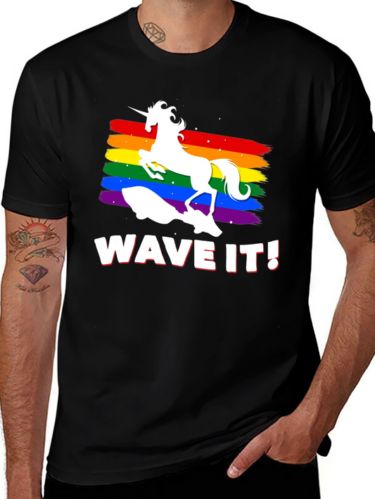 Unicorn Pride T-Shirt: Wave It! Rainbow Graphic Tee