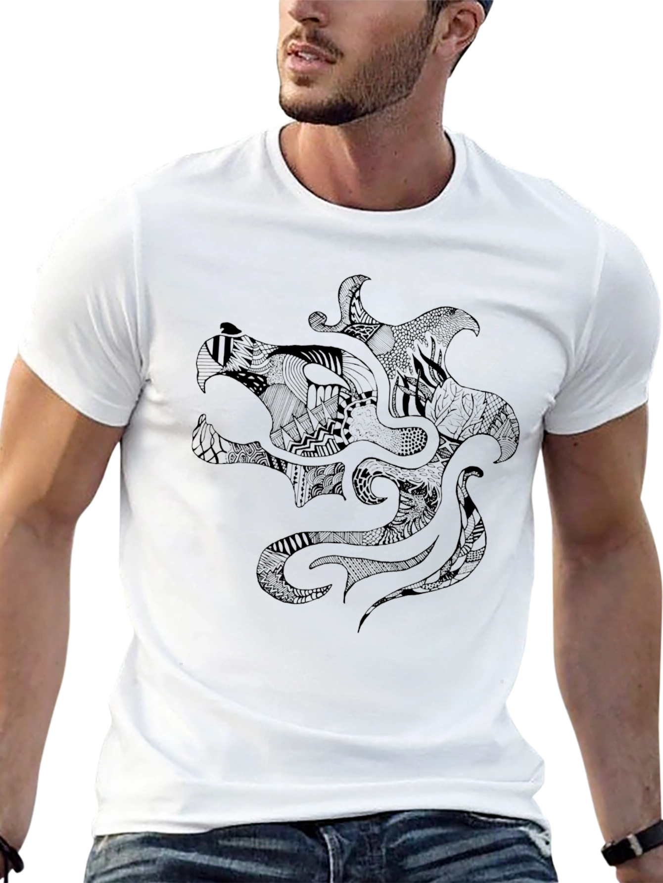 Black Graphic Tee - Abstract Design Mens Casual Shirt