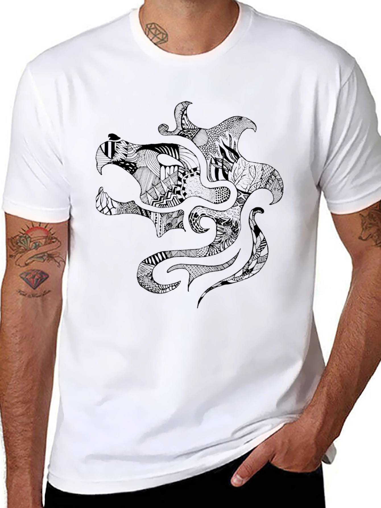 Black Graphic Tee - Abstract Design Mens Casual Shirt