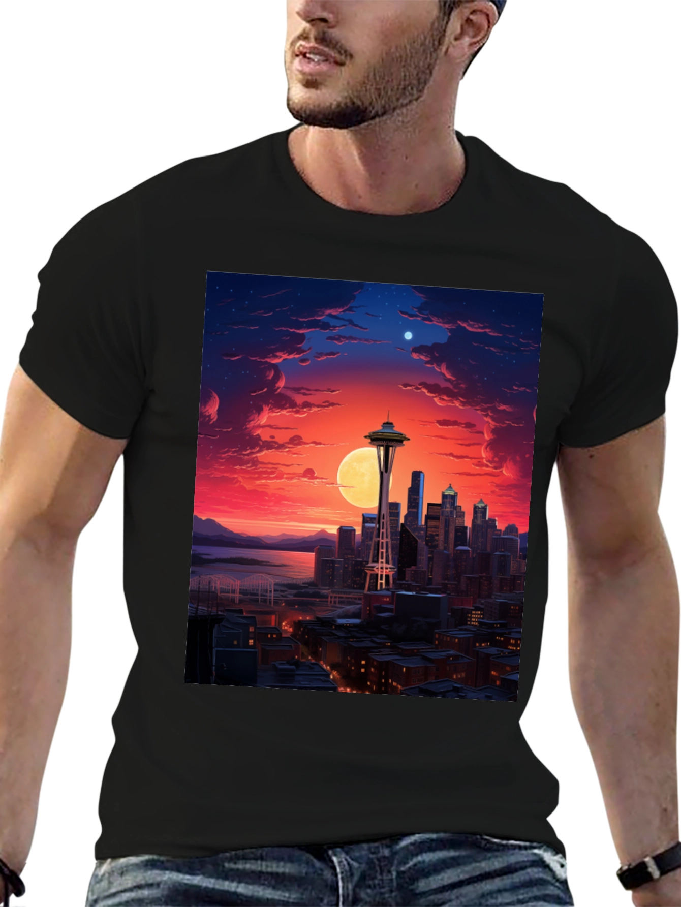 Seattle Skyline Graphic Black T-Shirt