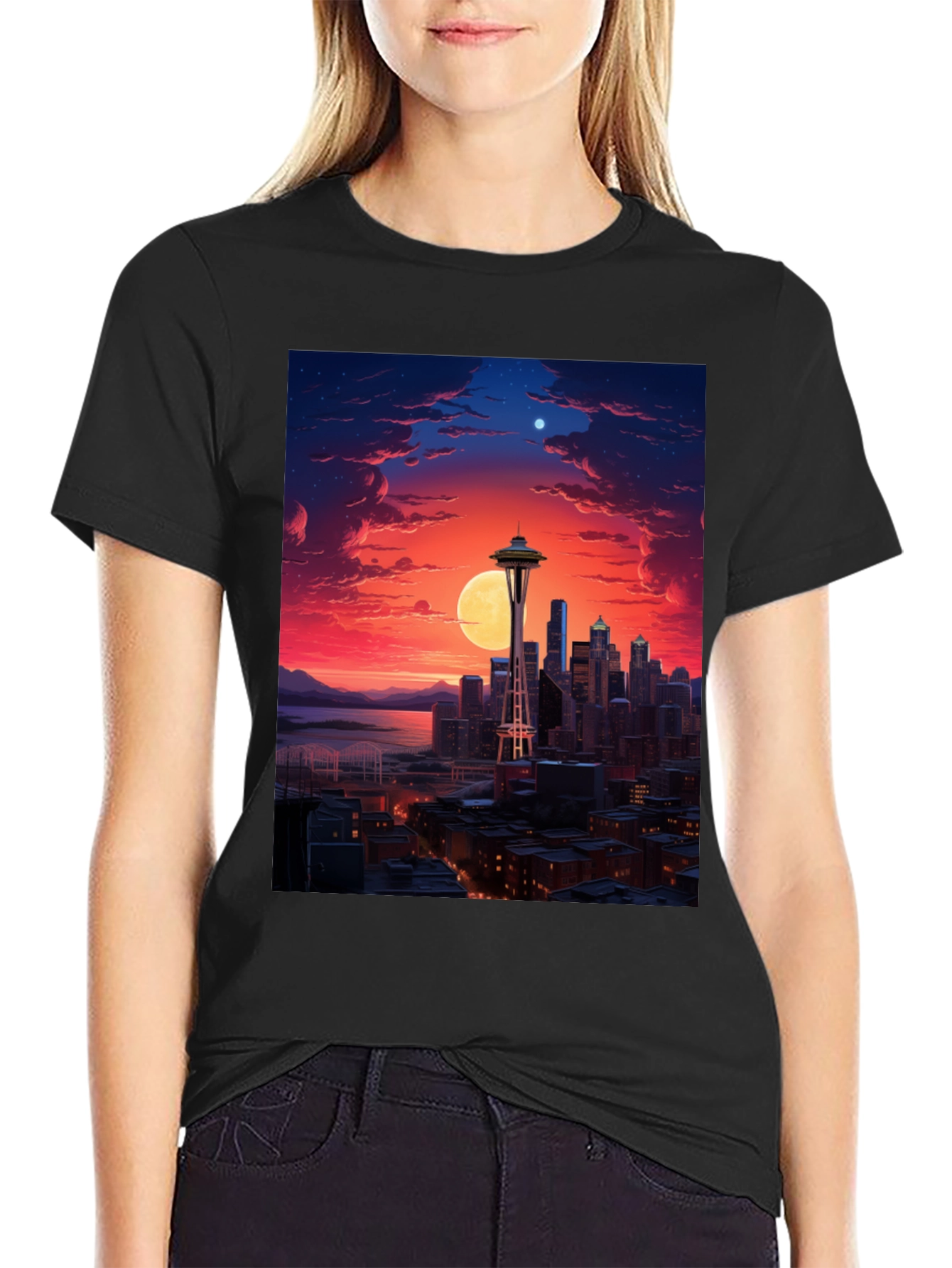Seattle Skyline Graphic Black T-Shirt