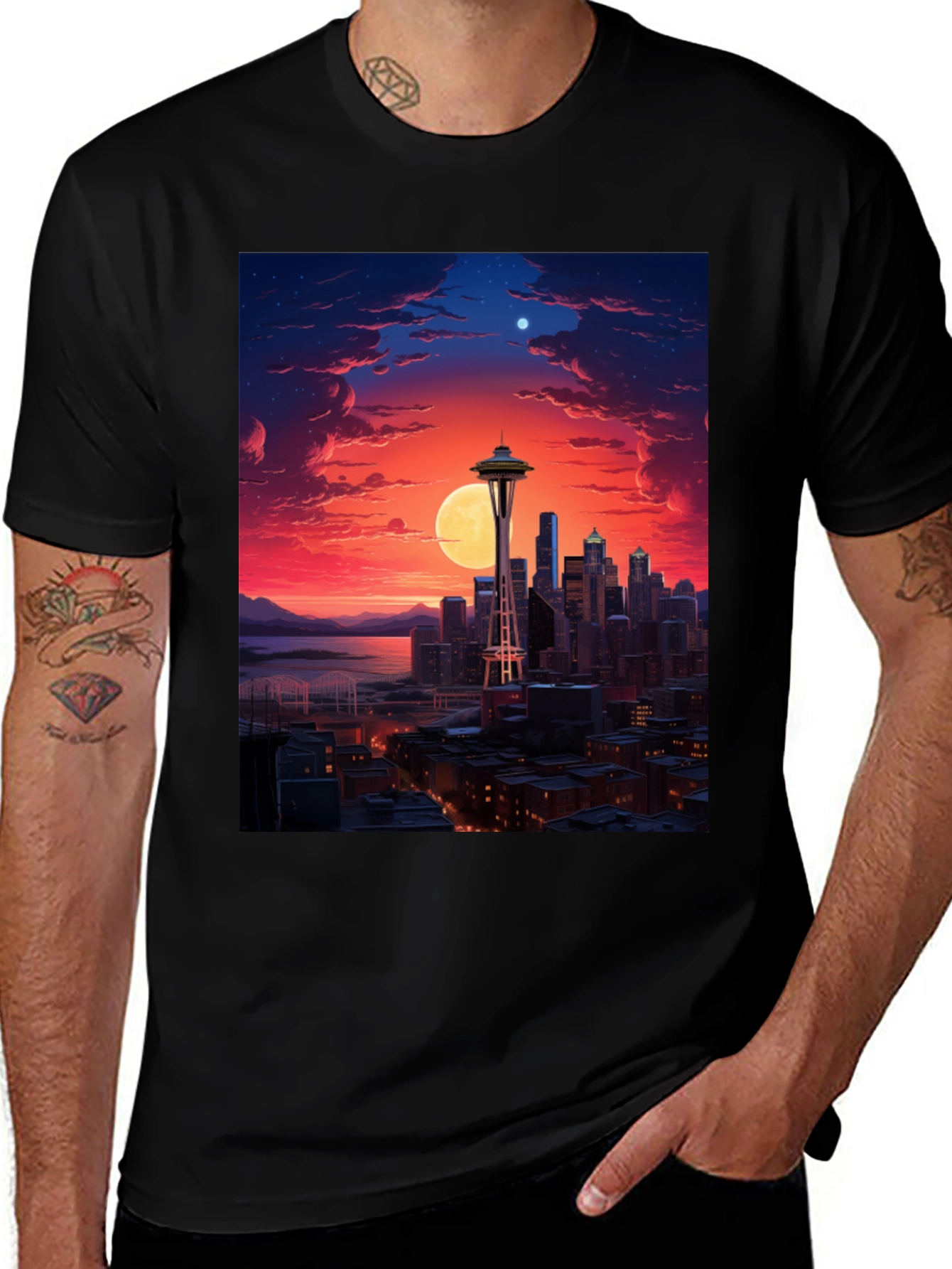 Seattle Skyline Graphic Black T-Shirt