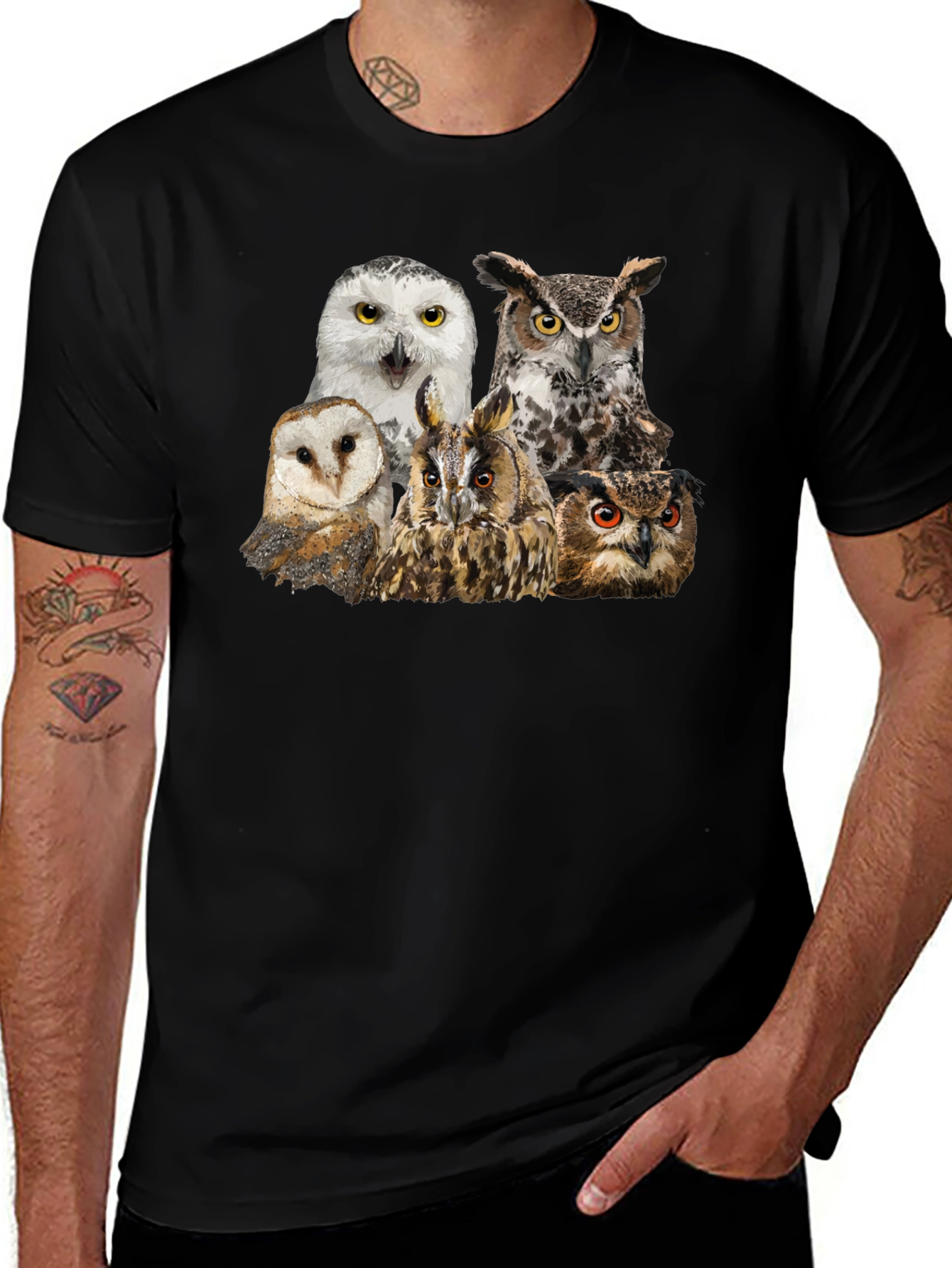 Owl Collage T-Shirt - Unique Graphic Tee