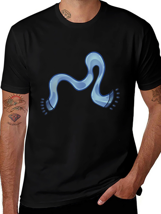 Modern Black Tee with Cartoon Blue Scarf Graphic
