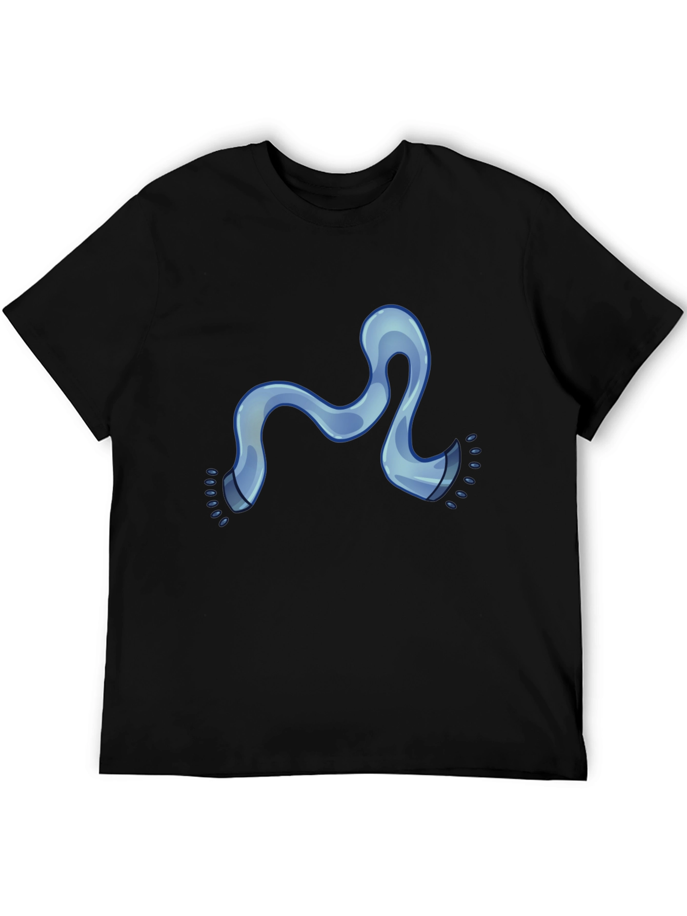 Modern Black Tee with Cartoon Blue Scarf Graphic