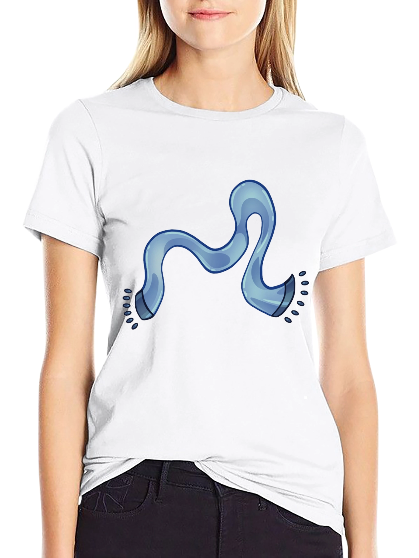 Modern Black Tee with Cartoon Blue Scarf Graphic