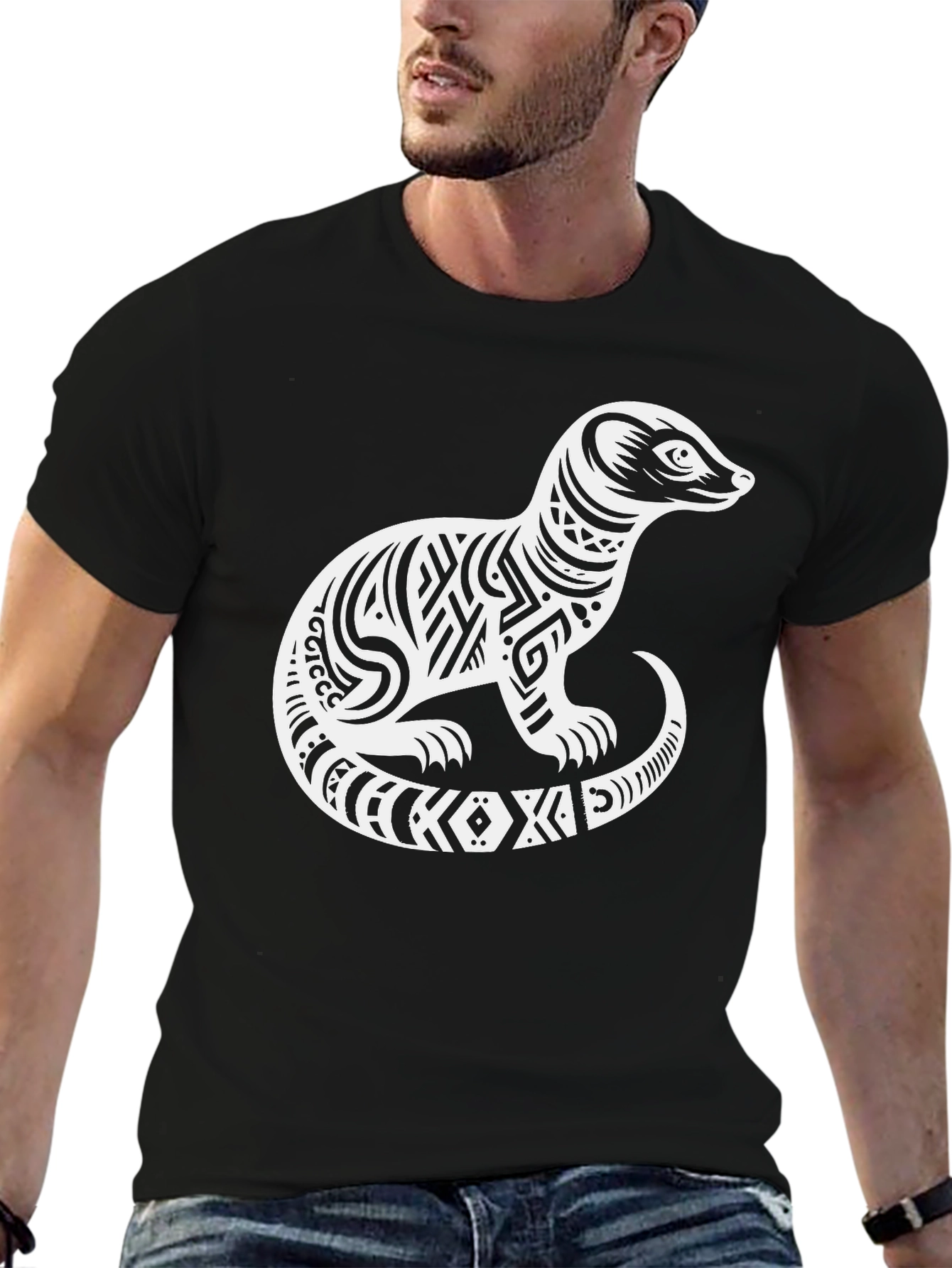 Tribal Ferret Graphic Tee - Unique Animal Design