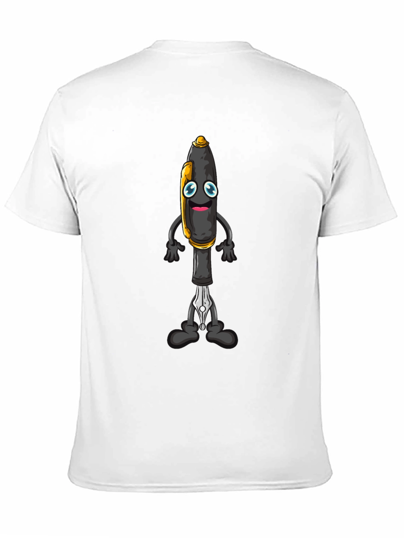 Cartoon Pen Graphic Tee - Black Cotton Blend T-Shirt