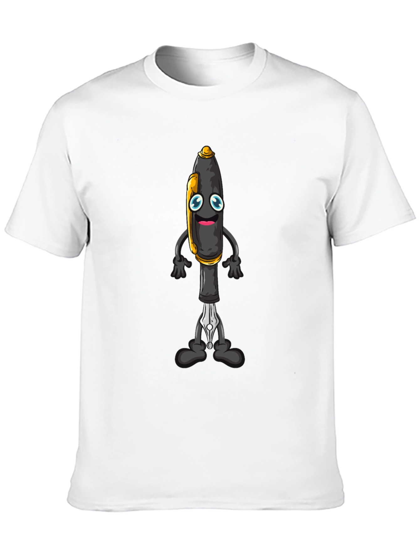 Cartoon Pen Graphic Tee - Black Cotton Blend T-Shirt