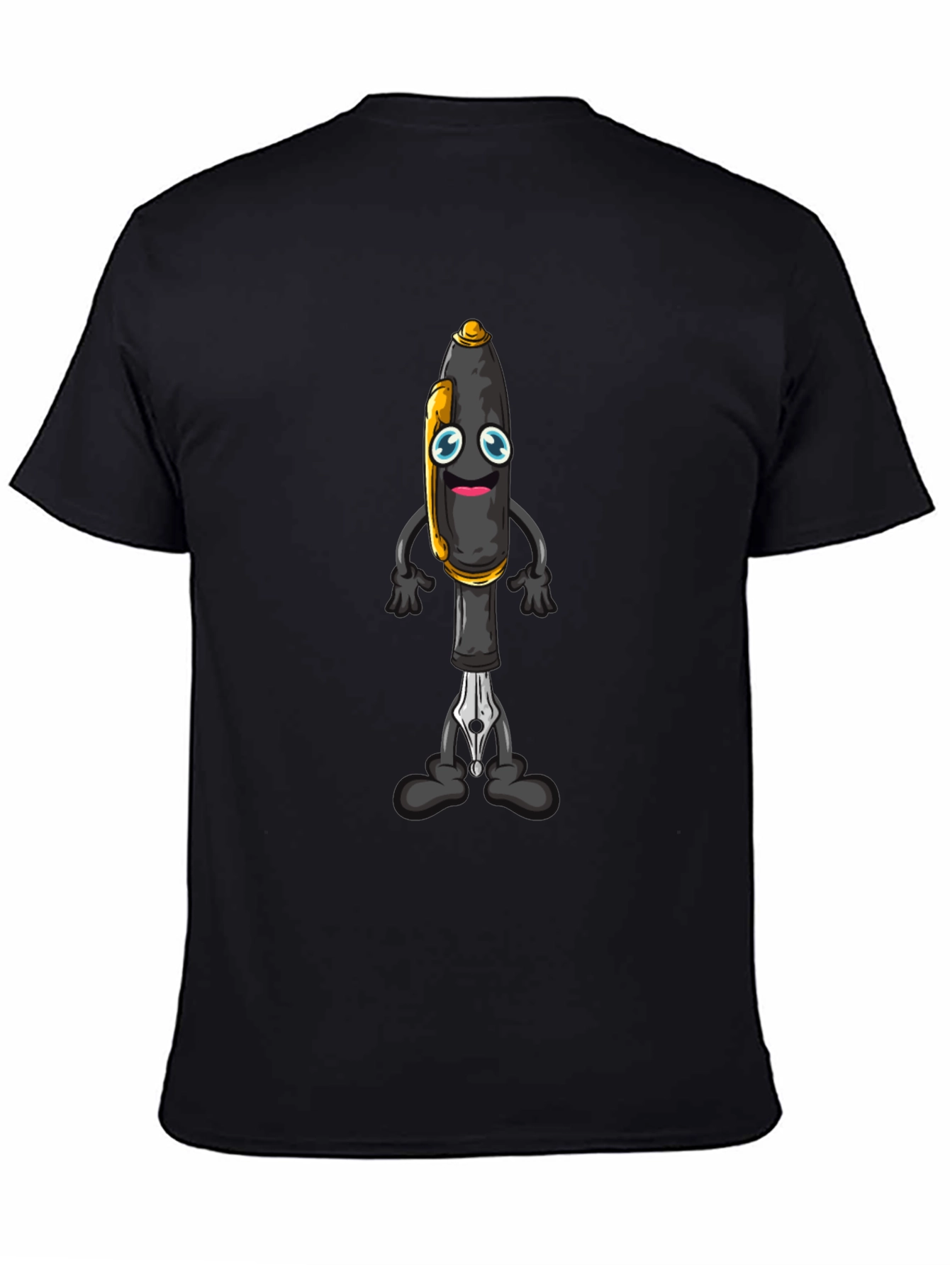 Cartoon Pen Graphic Tee - Black Cotton Blend T-Shirt
