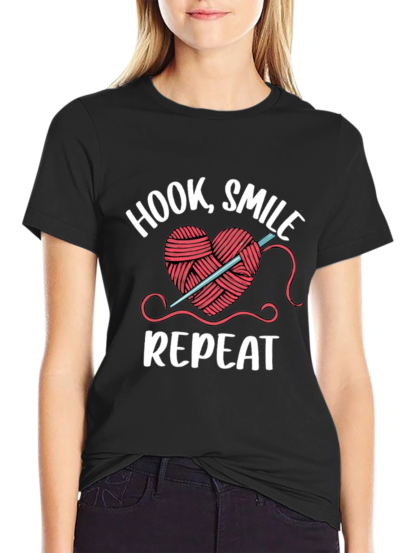 Hook Smile Repeat Crochet Heart T-Shirt