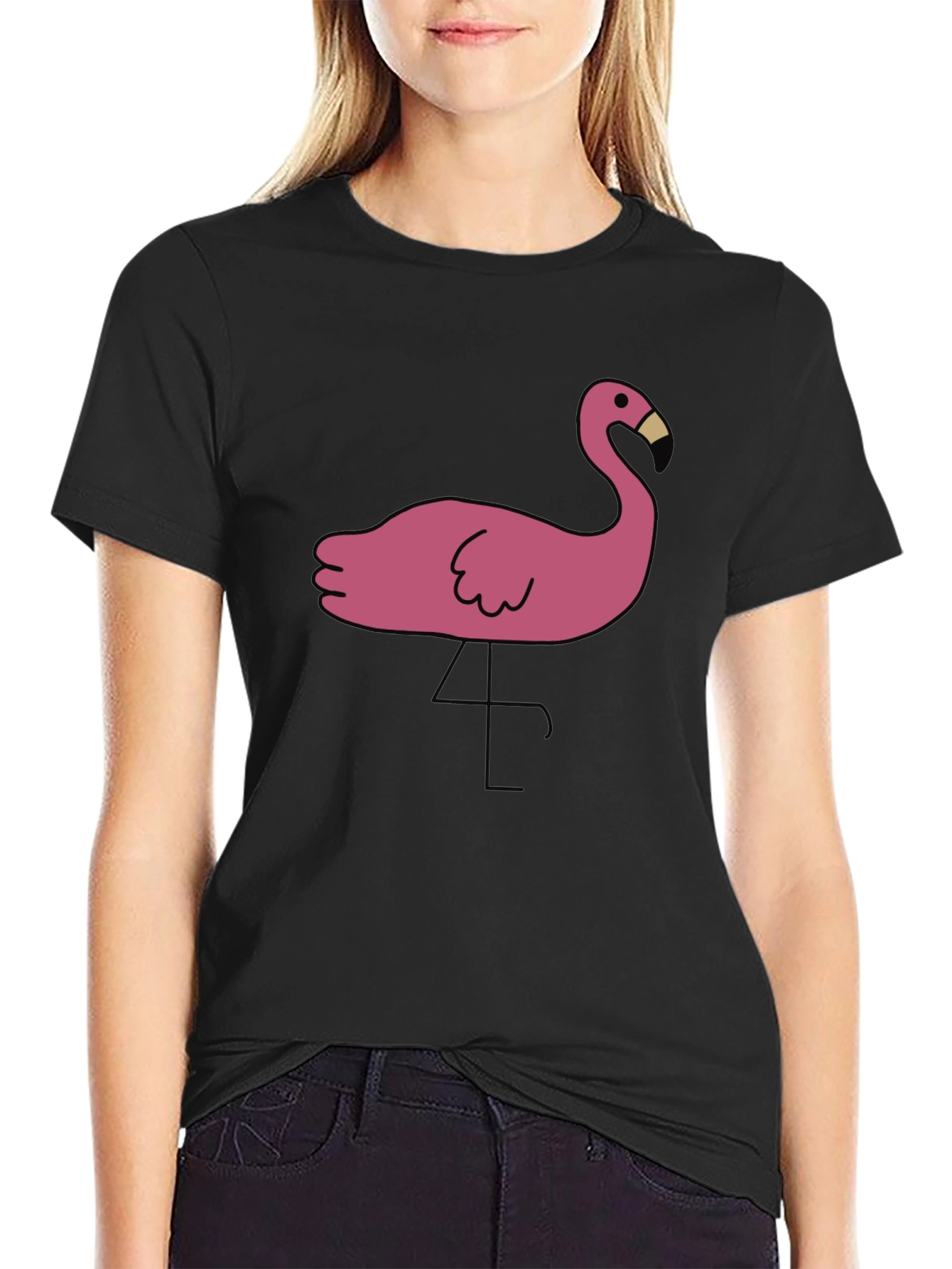 Black T-Shirt with Pink Flamingo Graphic