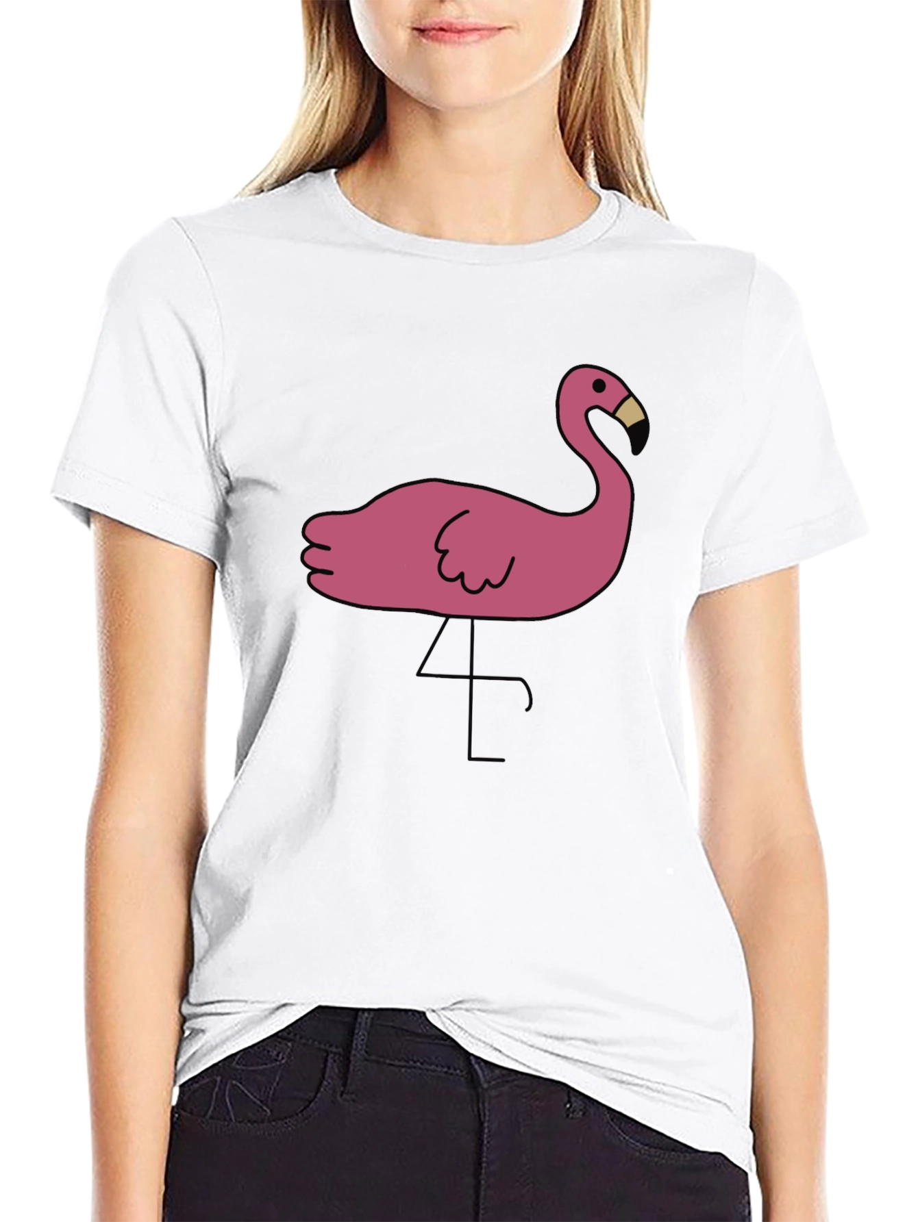Black T-Shirt with Pink Flamingo Graphic