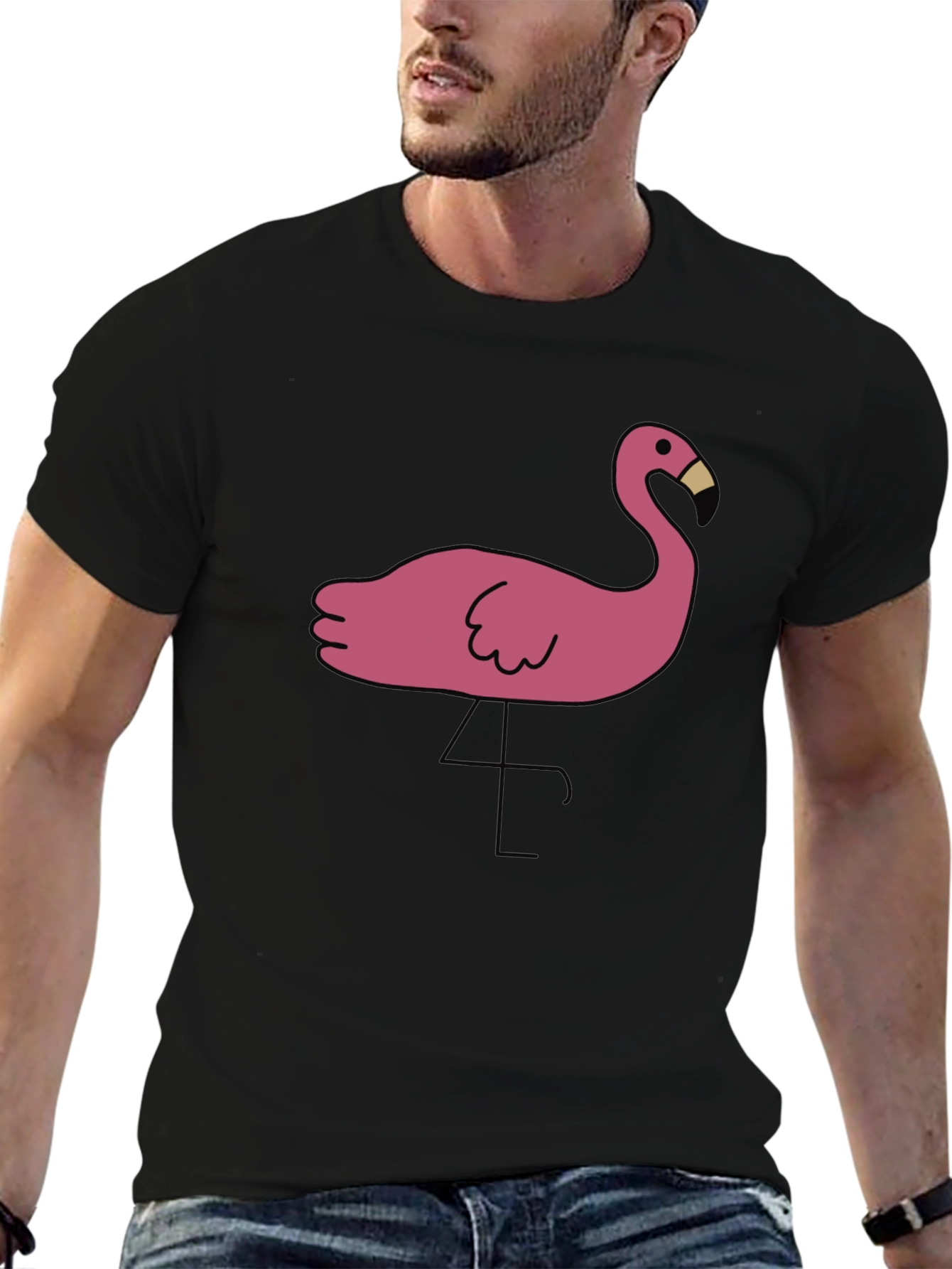 Black T-Shirt with Pink Flamingo Graphic