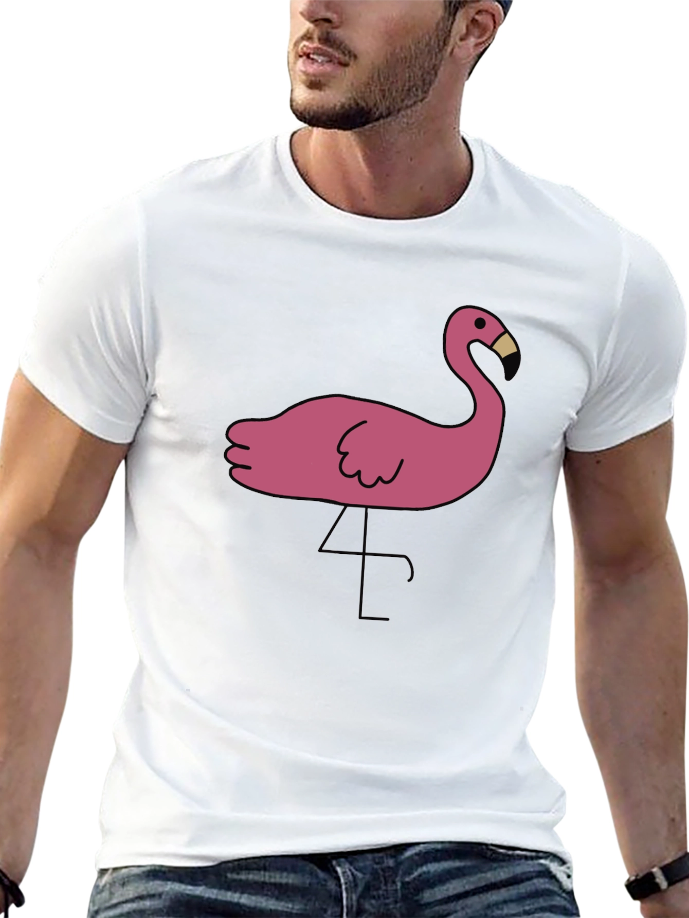 Black T-Shirt with Pink Flamingo Graphic