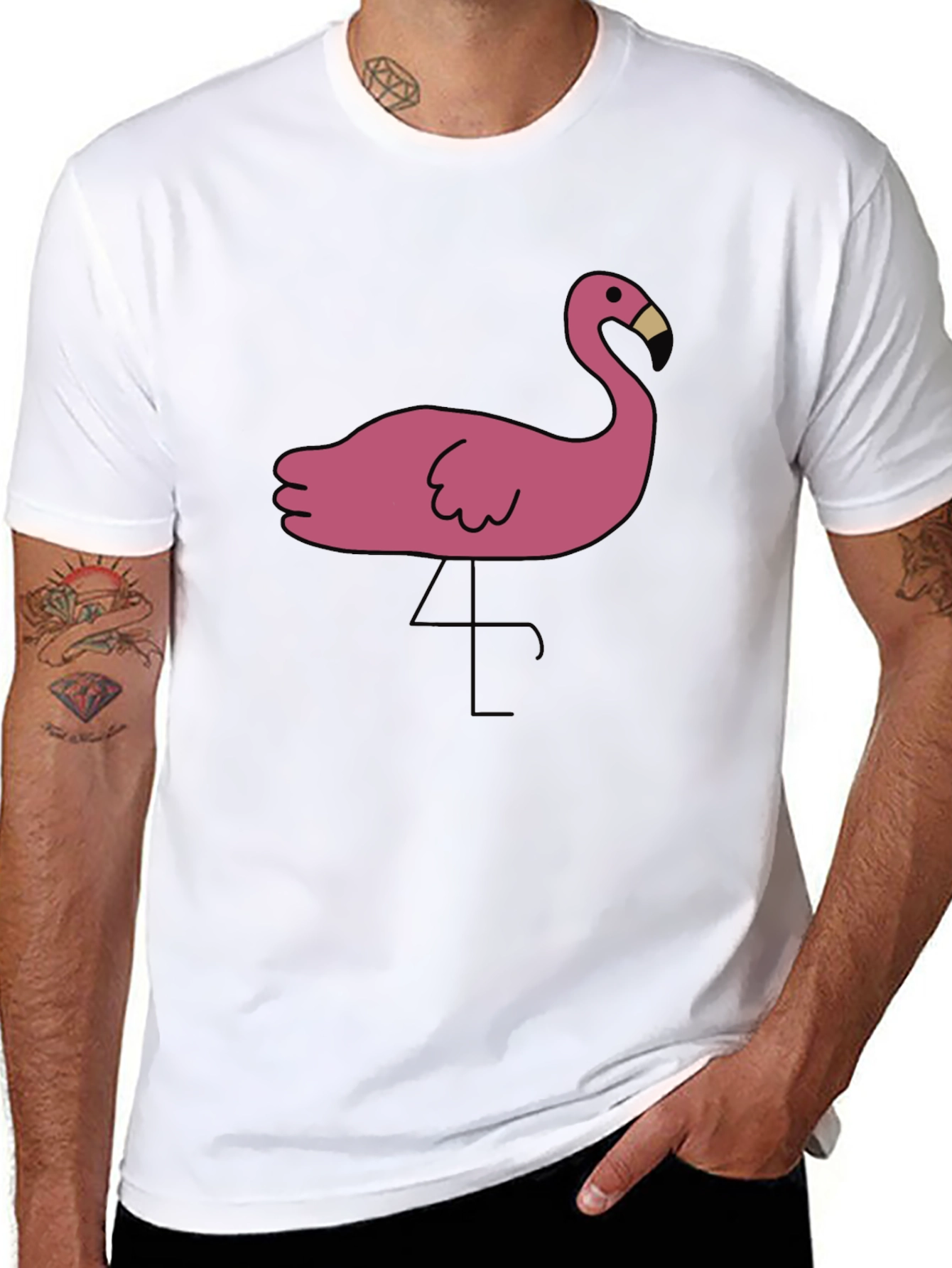 Black T-Shirt with Pink Flamingo Graphic