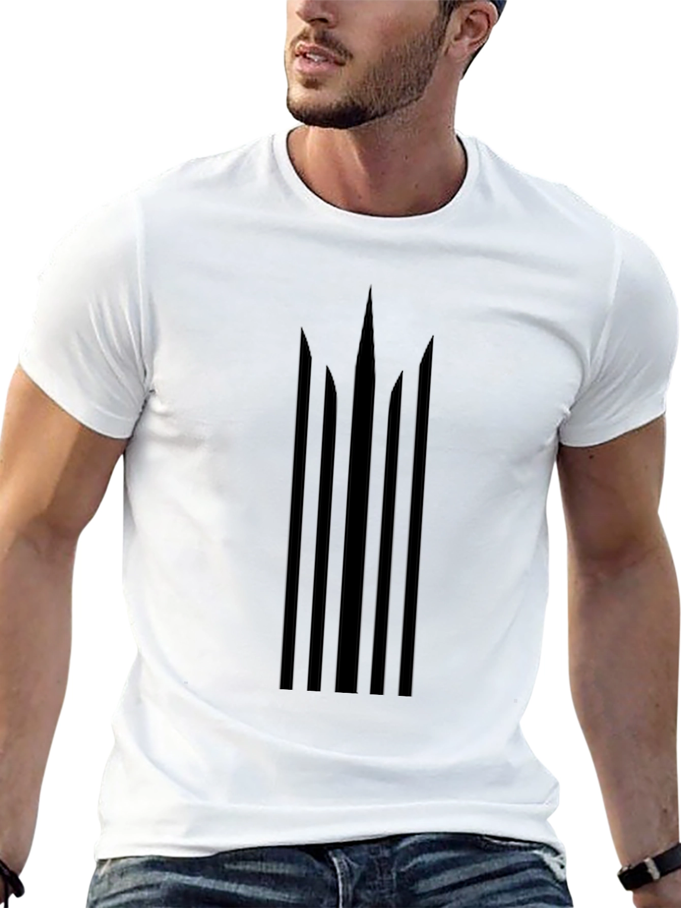 Modern Geometric Trident Tee - Black Casual Style