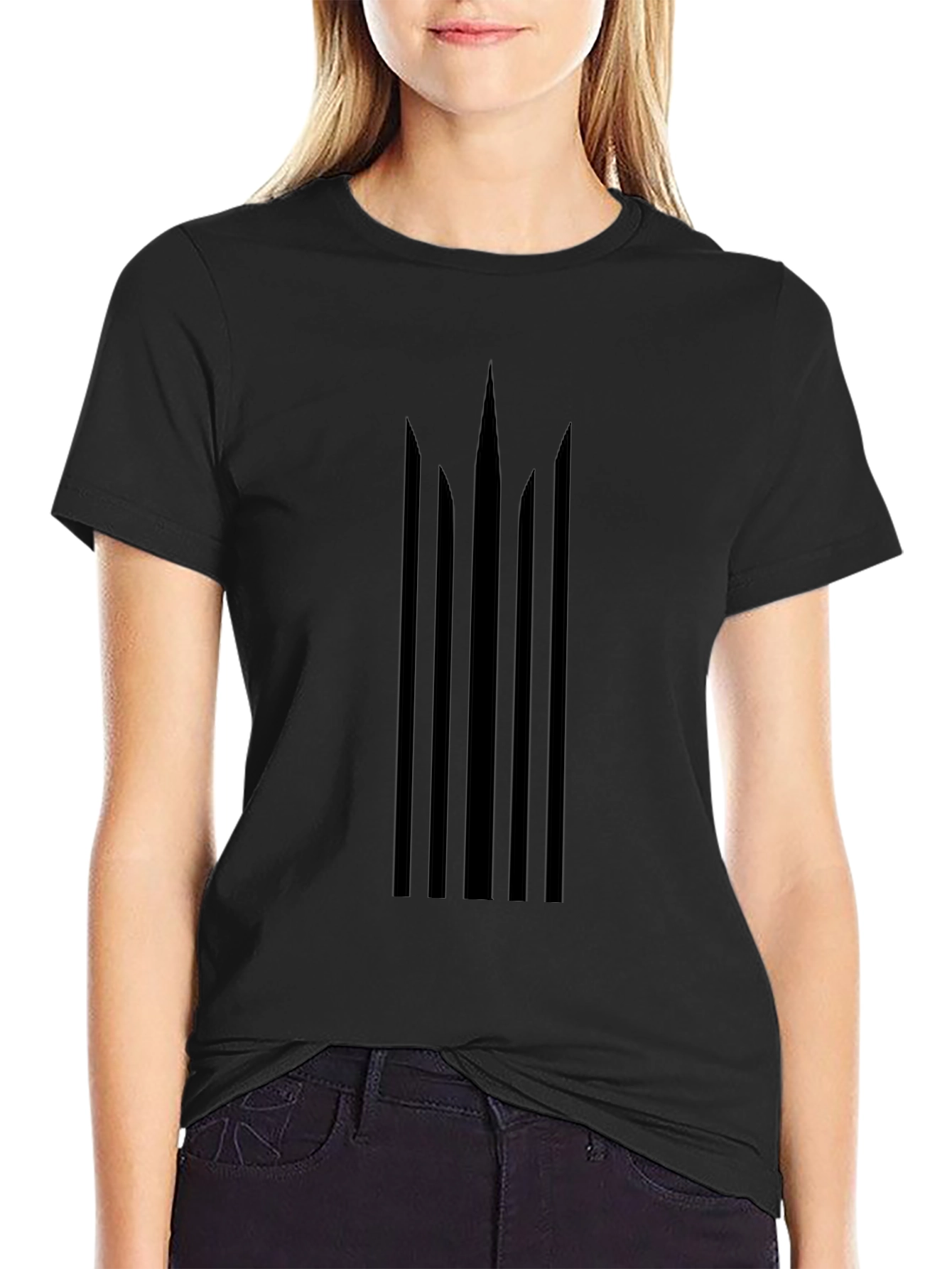 Modern Geometric Trident Tee - Black Casual Style