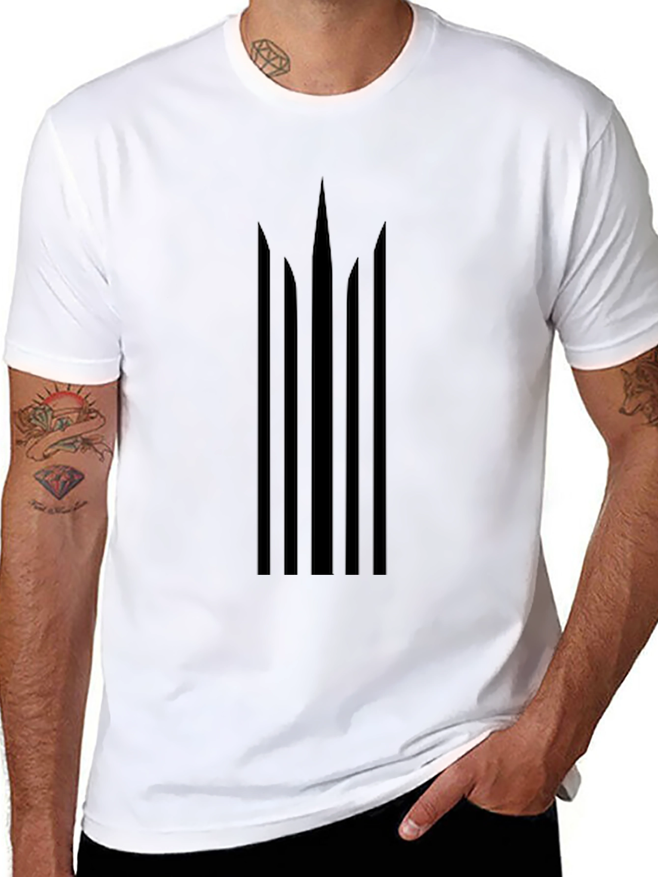 Modern Geometric Trident Tee - Black Casual Style