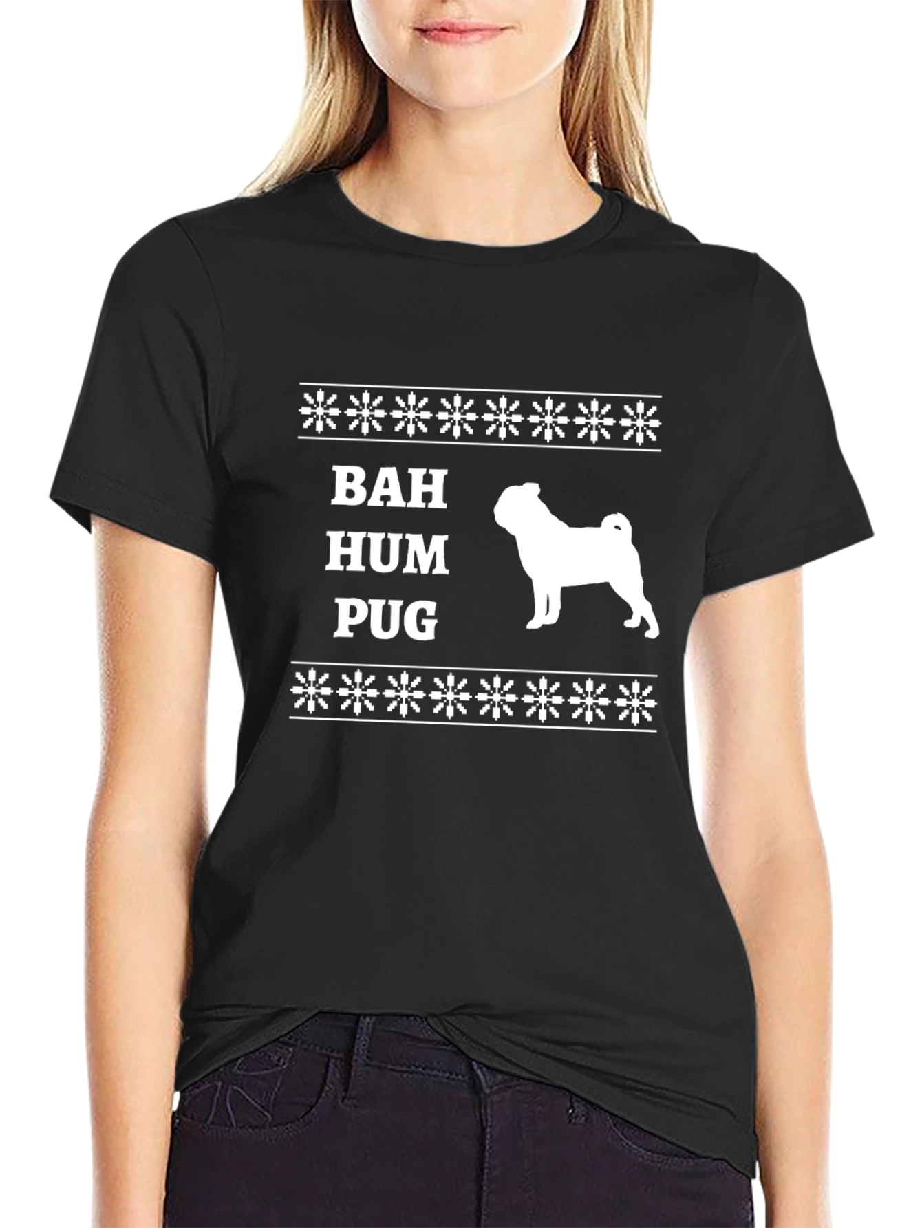 Bah Hum Pug Ugly Christmas T-Shirt Black