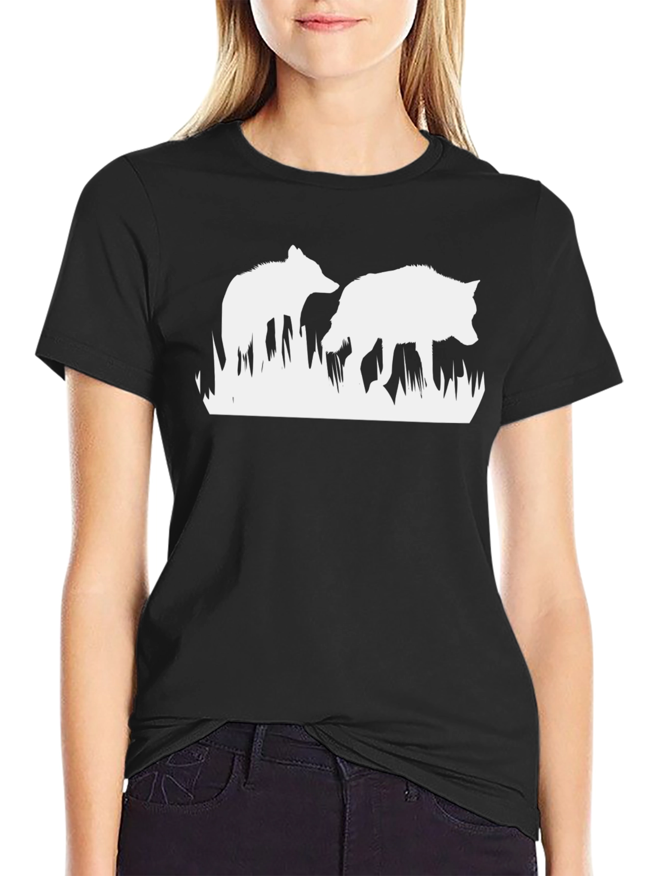Wildlife Wolves Graphic T-Shirt - Black