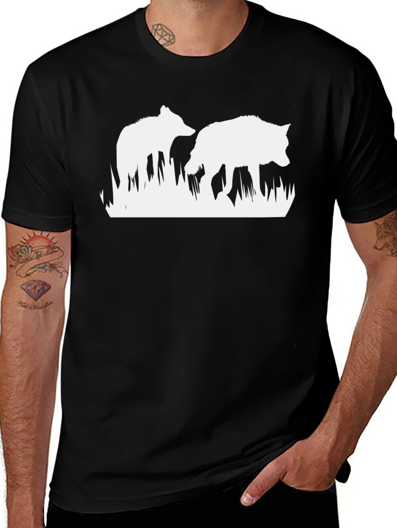 Wildlife Wolves Graphic T-Shirt - Black