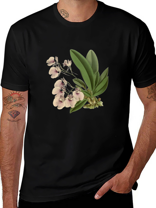 Floral Orchid Graphic Black T-Shirt