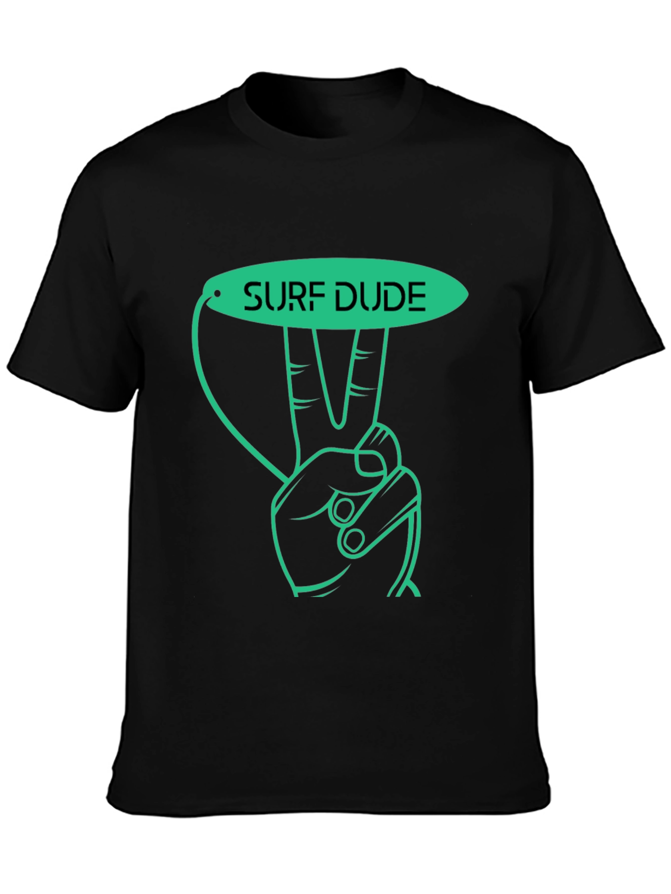 Surf Dude Graphic Tee - Black Cotton T-Shirt
