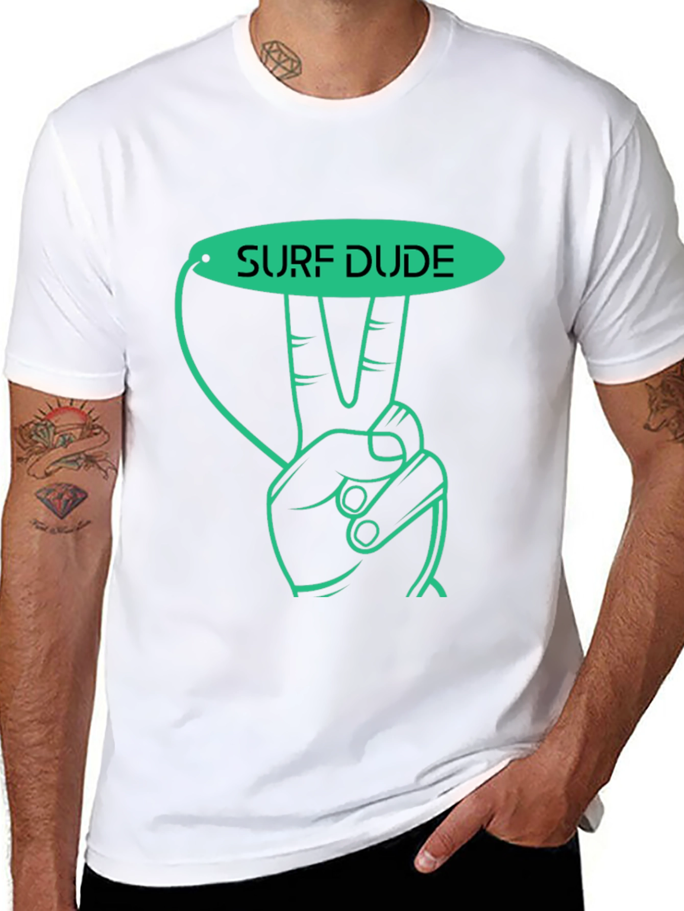 Surf Dude Graphic Tee - Black Cotton T-Shirt