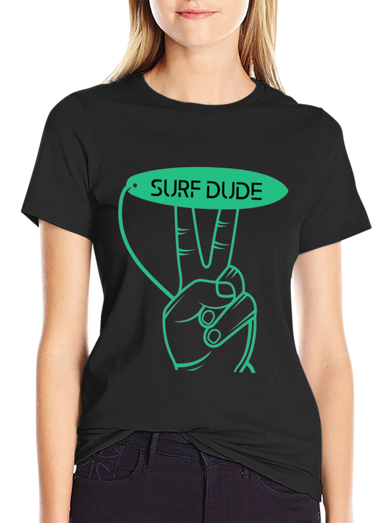 Surf Dude Graphic Tee - Black Cotton T-Shirt