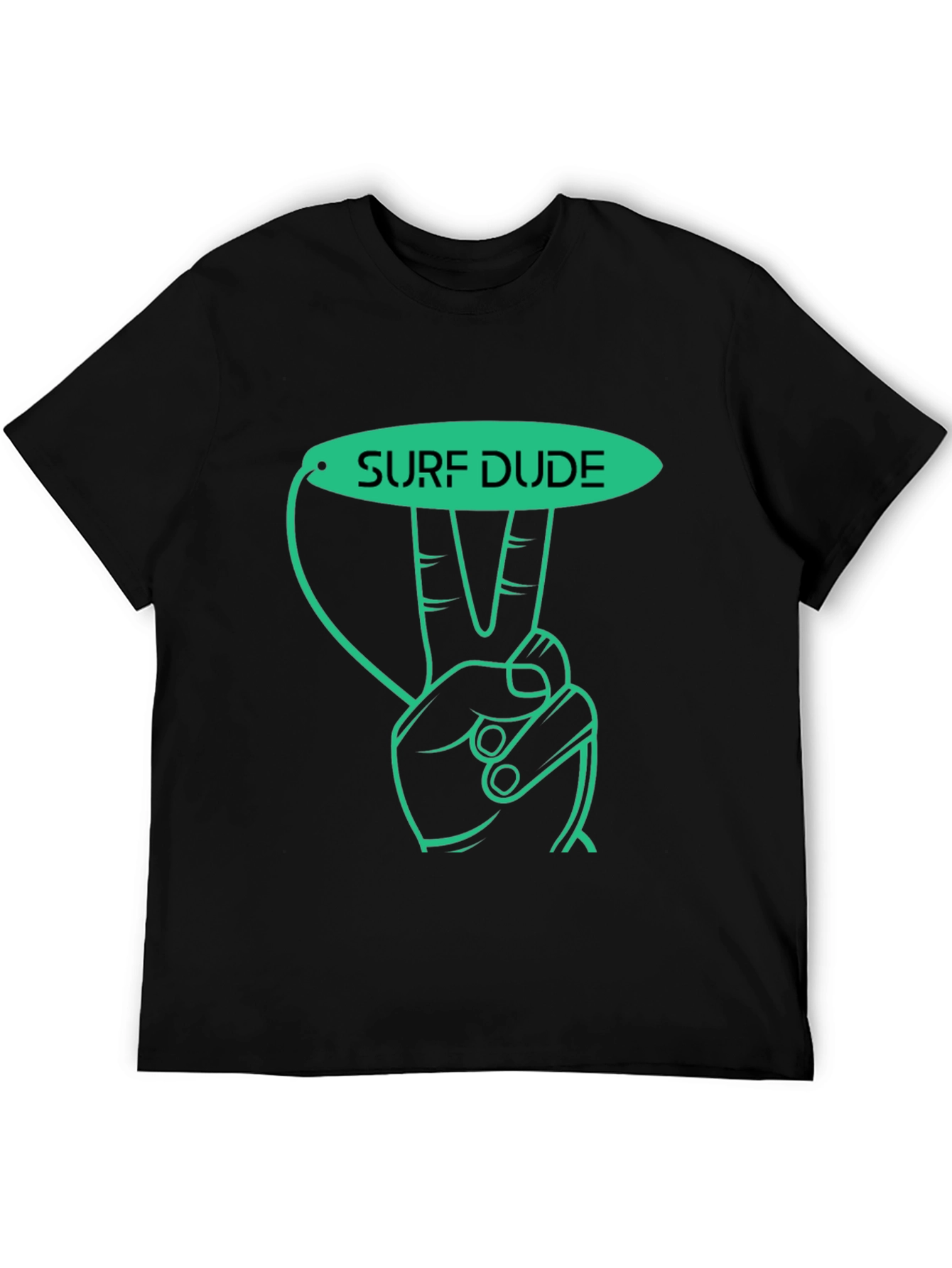 Surf Dude Graphic Tee - Black Cotton T-Shirt