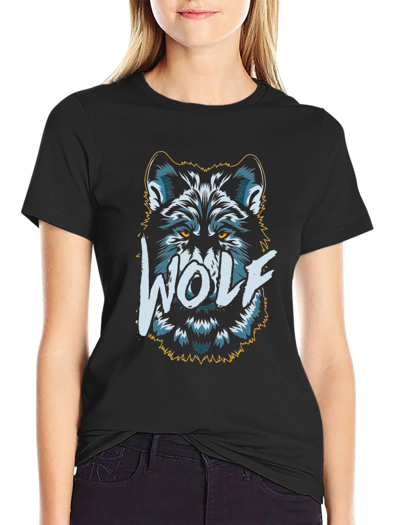 Wolf Graphic Print T-Shirt - Mens Black Tee