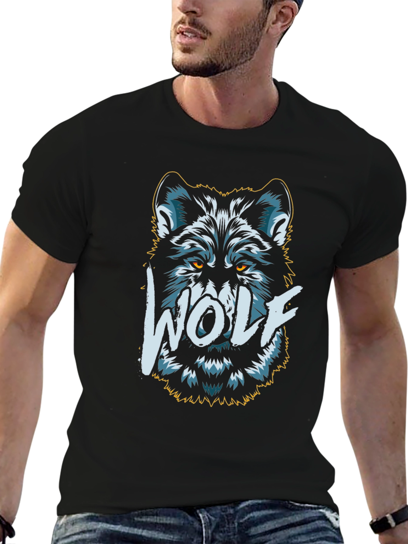 Wolf Graphic Print T-Shirt - Mens Black Tee