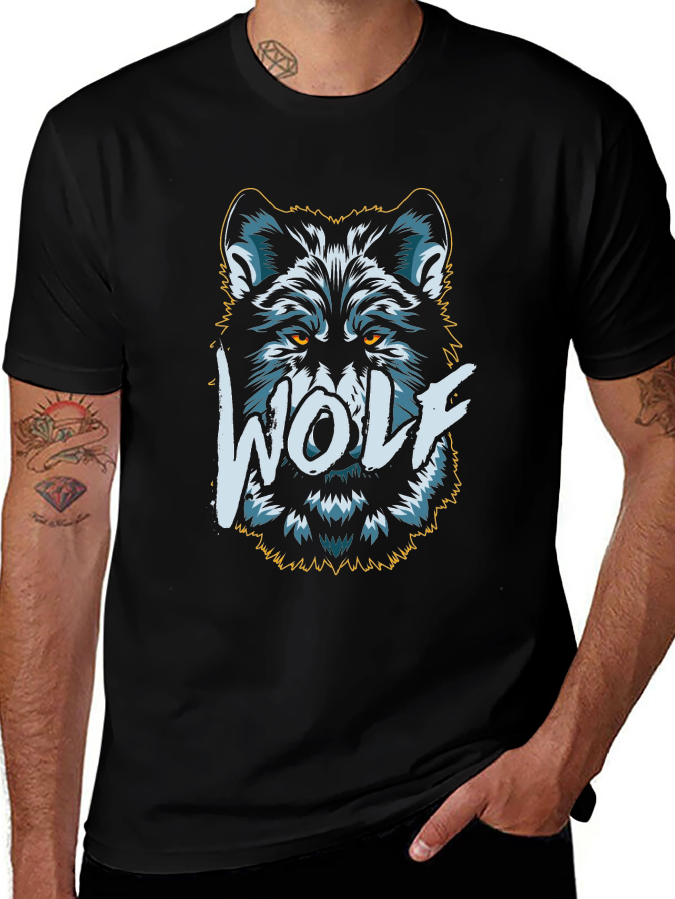Wolf Graphic Print T-Shirt - Mens Black Tee